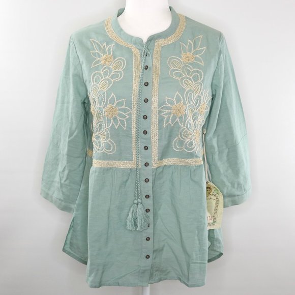 Aratta Silent Journey Mint Buttoned Tunic Top - Picture 2 of 13